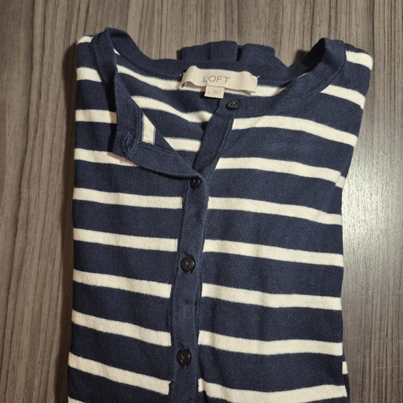 LOFT Striped Navy and White Cardigan - Picture 8 of 8